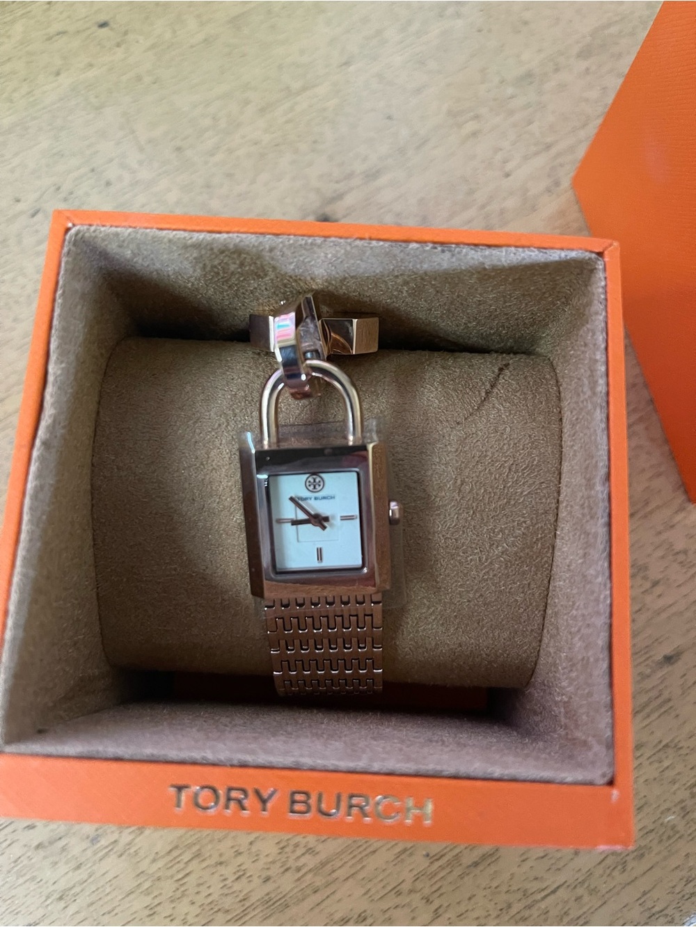 Tory Burch Rose Gold Padlock Bracelet Watch